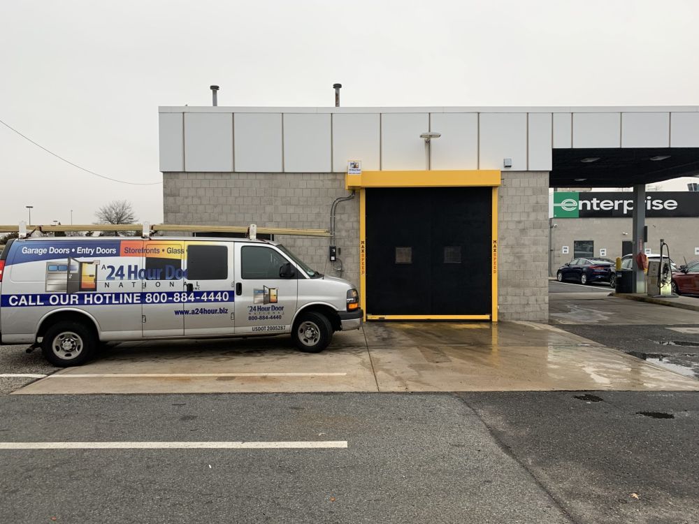 A 24 Hour Door service van in Cincinnati, OH providing commercial door services at a local facility.