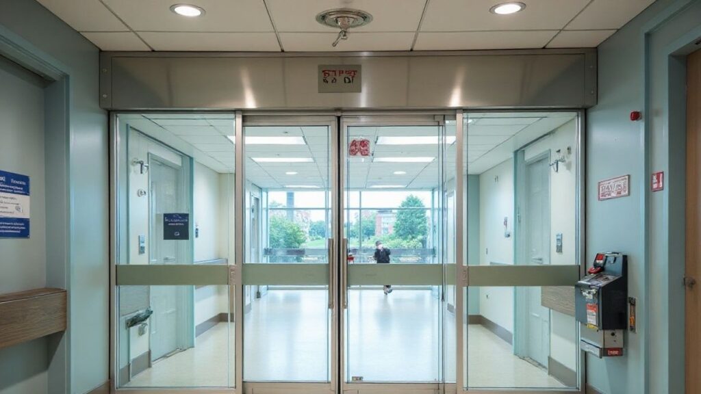 Technician repairing an automatic sliding glass door in Rochester NY – A-24 Hour Door National Inc.