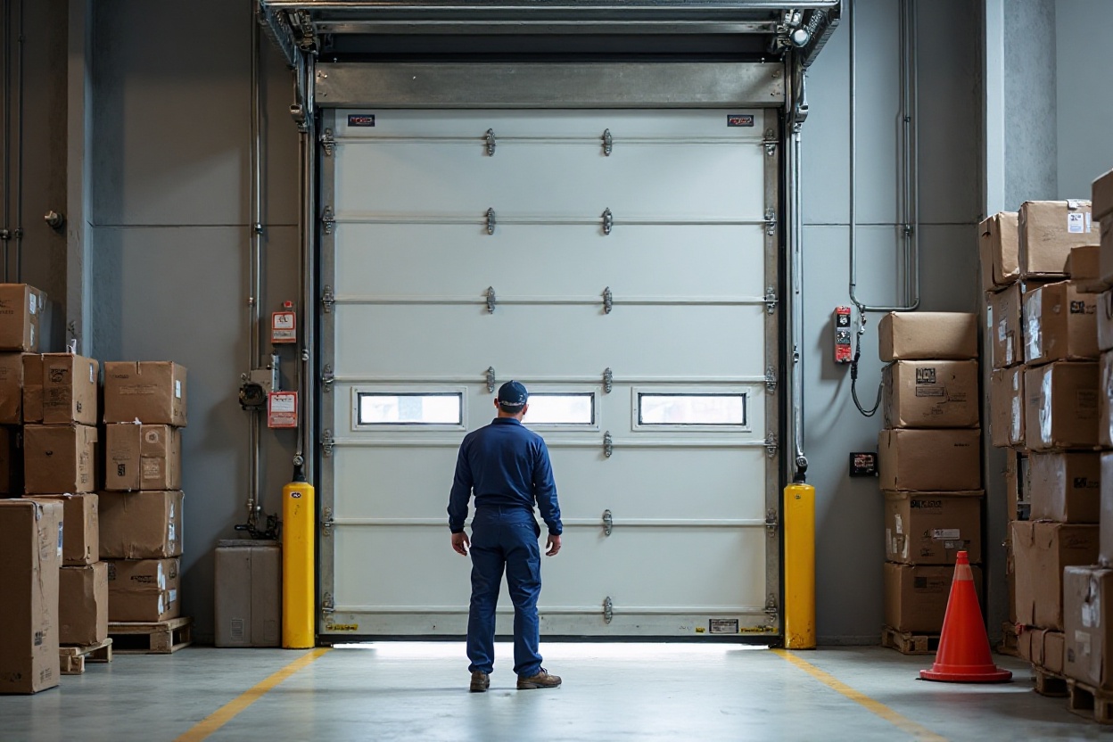 Technician repairing industrial loading dock door at a warehouse in Philadelphia PA – A-24 Hour Door National Inc.