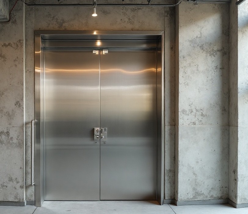 Technician installing a fire-rated steel door in a Philadelphia commercial building.