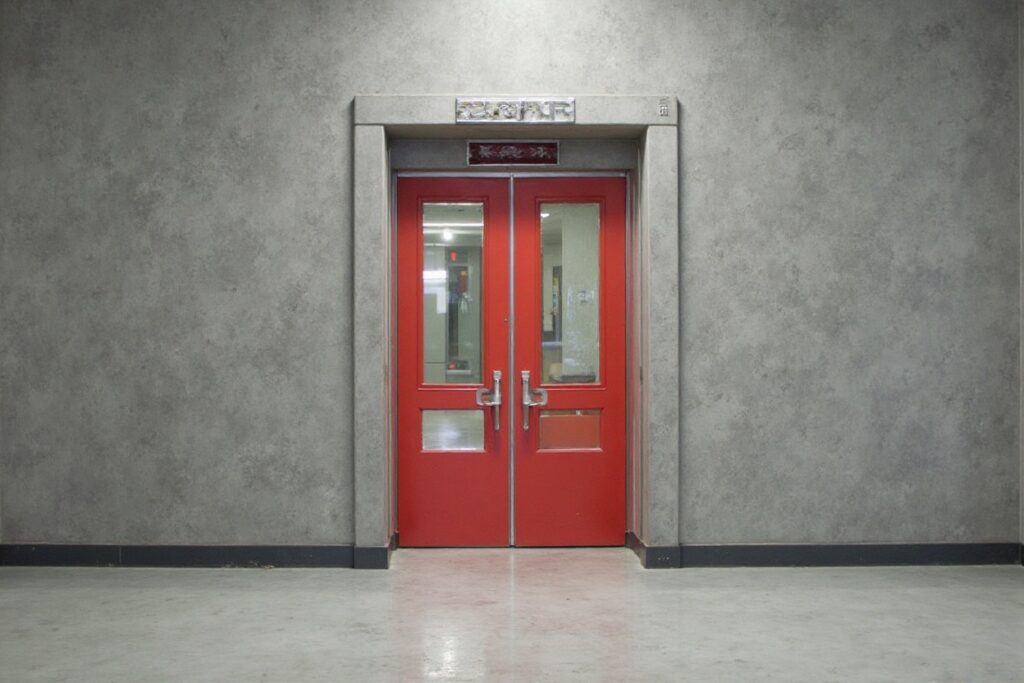 Inspecting fire-rated door for proper closing and seals