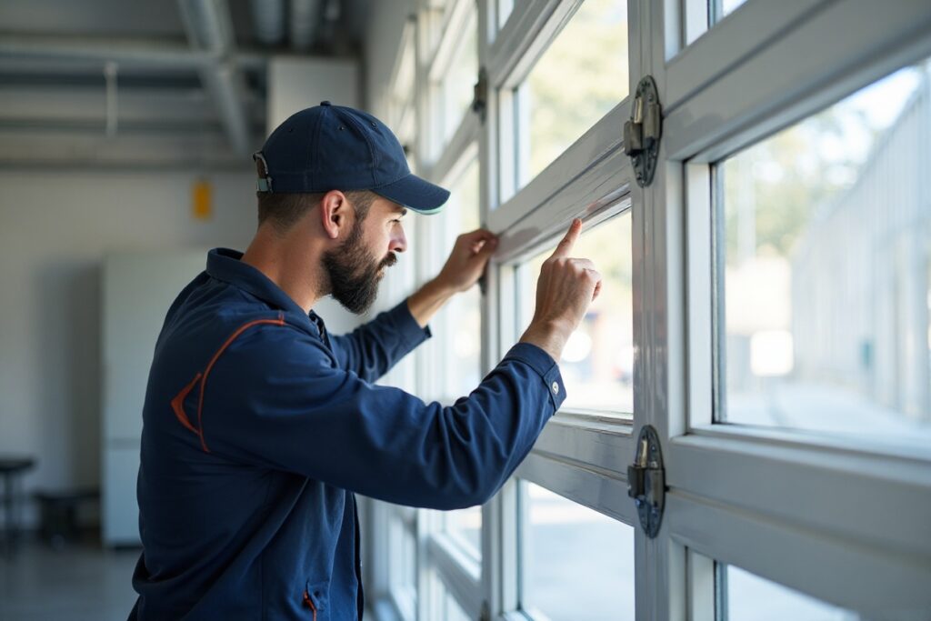 Technician arriving for commercial door maintenance service