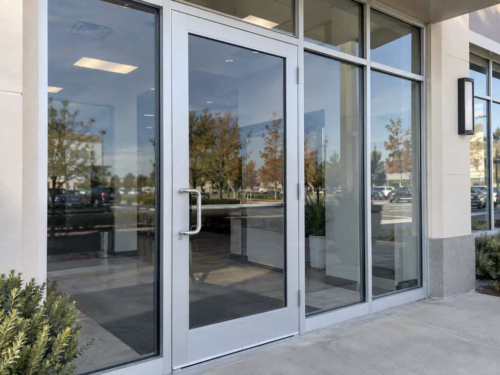 Aluminum glass storefront entrance for Storefront Door Installation and Replacement Atlanta, GA.