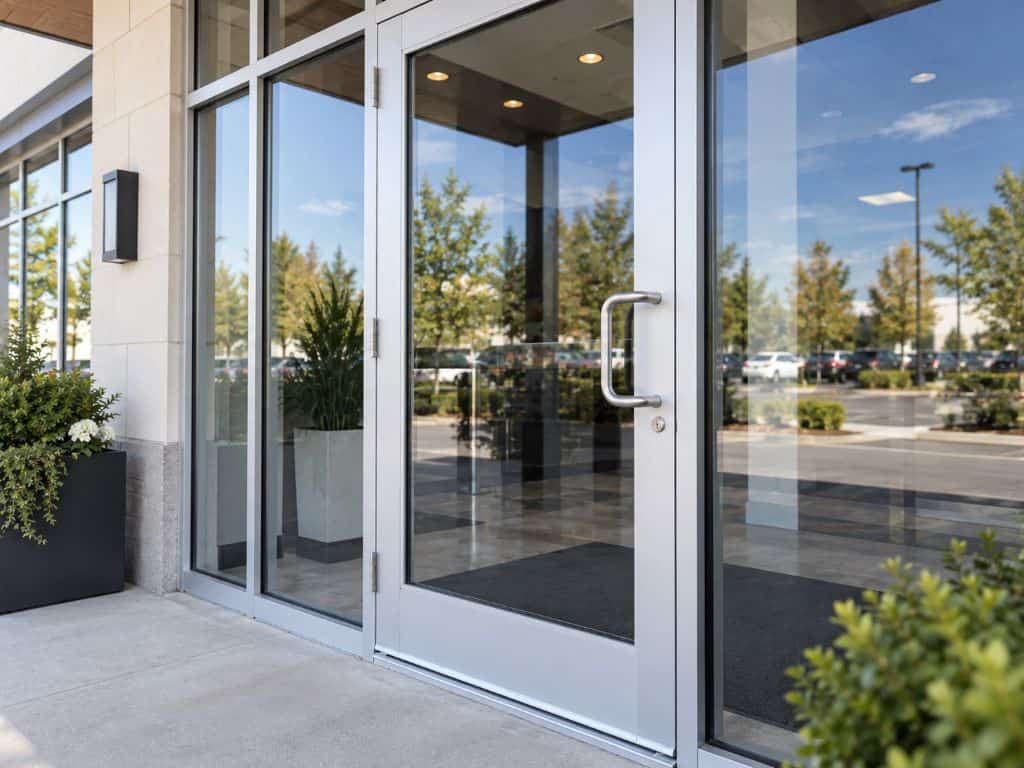 Aluminum glass storefront entrance representing Storefront Door Repair Atlanta, GA at a commercial property.